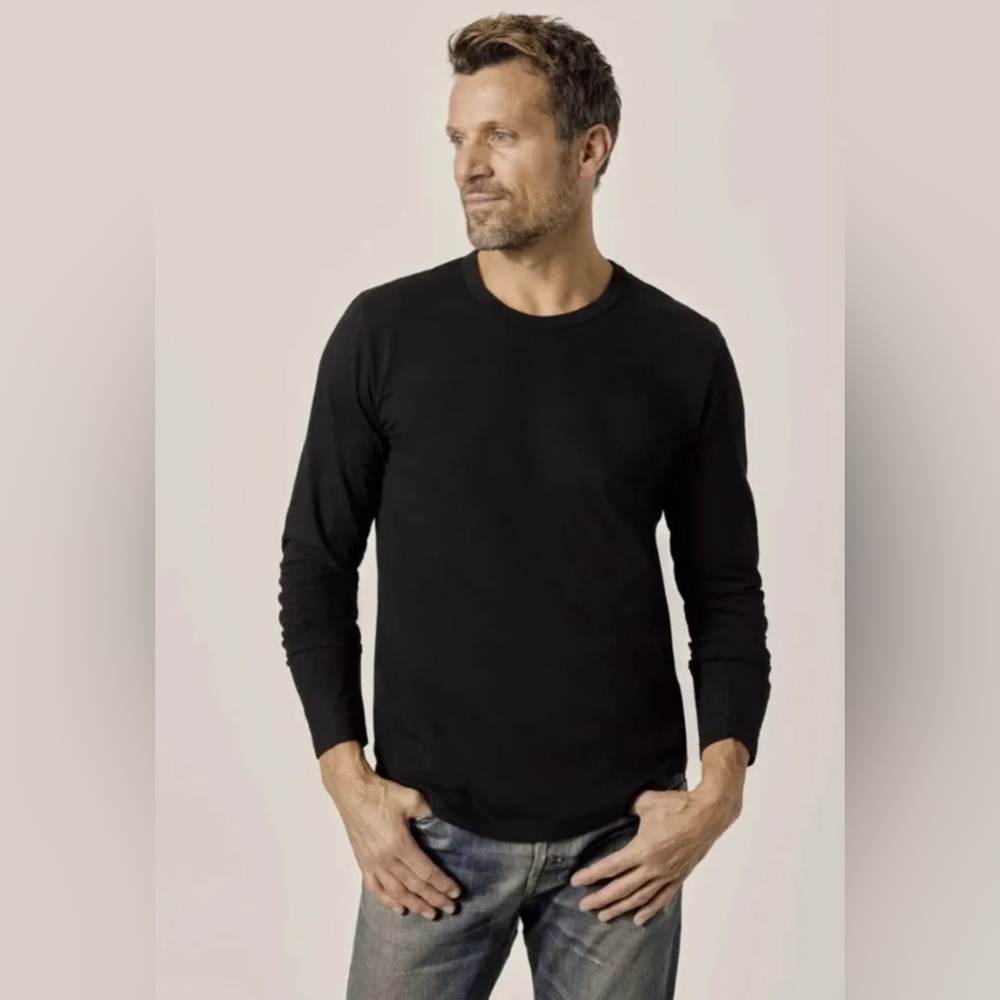 BUCK MASON SLUB CURVED HEM TEE - LONG SLEEVE - BLACK - Size XL